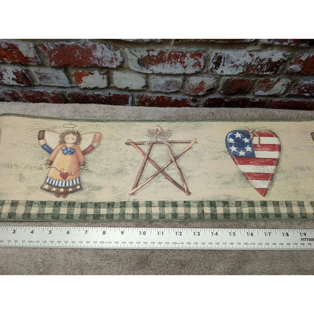 Crewcut Designs Americana Primitive Folk Art Wallpaper Border Angel Star 2 Rolls
